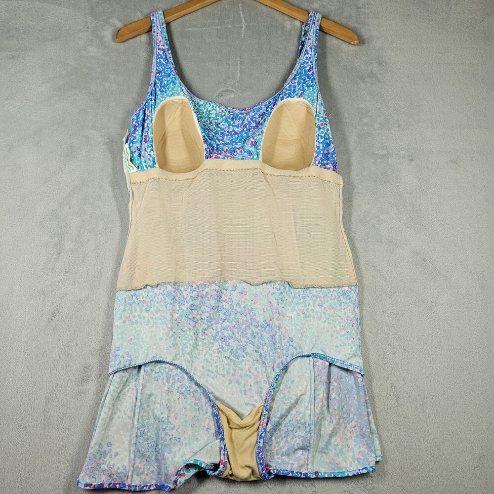 Vintage Sea Waves Swim Dress Womens Size 18 Multicolor Pink Blue Preppy Beach - Picture 9 of 13